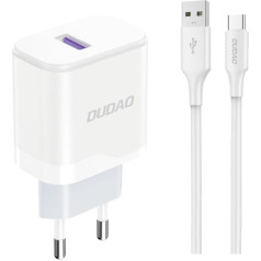 Dudao USB-A 18 W tīkla lādētājs ar USB-A - USB-C kabeli, balts