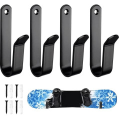 Skateboard Wall Mount, Snowboards Wall Shelf Display Rack, Ski Mount Wall, Deck Ski Holder, Storage Hooks, for Boards such as Skateboards, Longboards, Wakeboards and Roller Skates, 2 Pairs