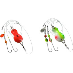 blntackle76 2 pogu karotes komplekts ar Jenzi Flatfish Blinker Mounted 60 g Orange Glitter 80 g Green/White/Red un Petri Heil! Uzlīmes