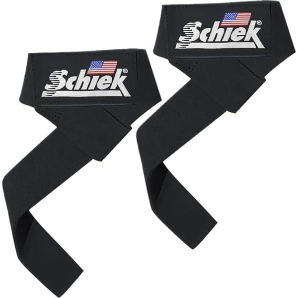 Schiek Sports Model 1000LLS Leather Weight Lifting Straps - melns