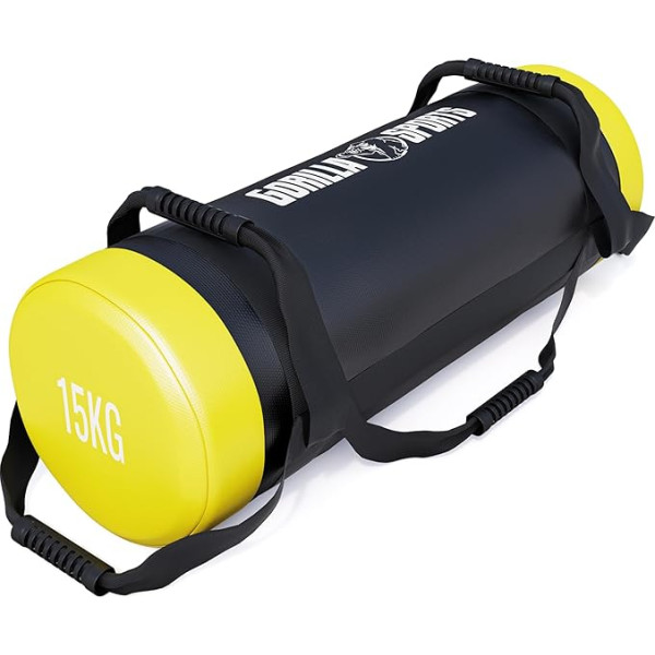 GORILLA SPORTS® Fitness Power Bag - 5/10/15/20/20/25/30 kg, neslīdošas rokturi, pildīta, ādas imitācija - svaru maiss, smilšu maiss, corebag, smilšu maisi, atsvari treniņiem, treniņiem, crossfit, sporta zāle