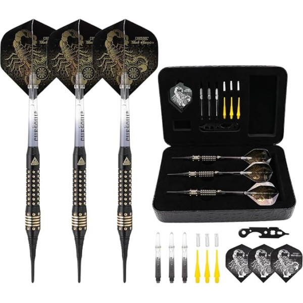 CUESOUL Black Scorpion Deluxe Soft Darts komplekts ar luksusa futrālīti, 16 g