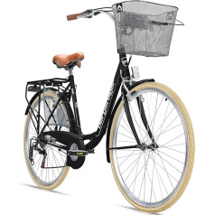 Bergsteiger Paris 28 collu sieviešu velosipēds no 160 cm ar grozu, velosipēda gaisma, Shimano 6 ātrumu pārnesumi, sieviešu pilsētas velosipēds ar retro dizainu