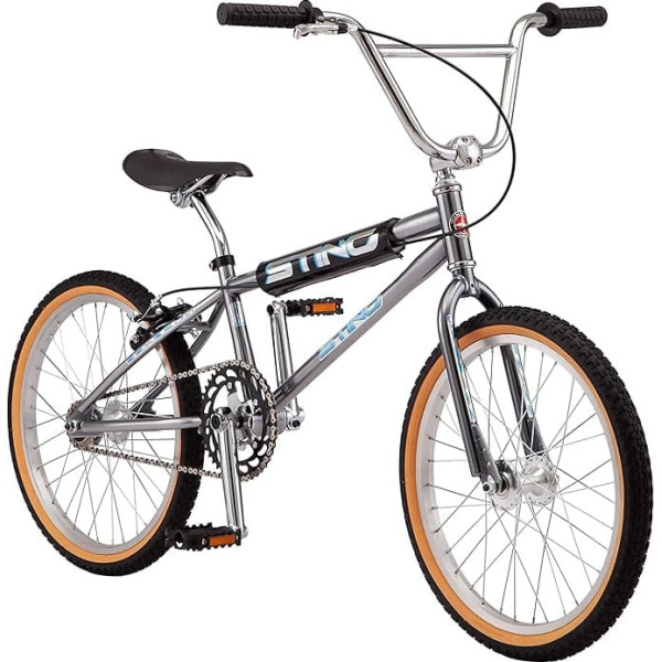 Schwinn Sting Pro Retro BMX bērniem, pieaugušajiem, 1989. gada dizains, vienātrumskaitlis, Hi-Ten tērauda rāmis, alumīnija diski, cauruļu kloķi, 20 collu riteņi, pelēks