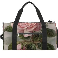 Pilna apdruka sporta somas Tote Bag ar plecu siksnu un mugursomas funkciju, Vintage Pink Rose, viens izmērs der visiem, Pārnēsājamā bagāža, Vintage Pink Rose, rokas bagāža