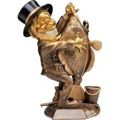 Henecka Makšķerēšanas trofeja, makšķernieka figūra no sveķu sveķu masīvkoka, antīkais zelts ar melnu, ar gravējumu, izmērs 29 cm