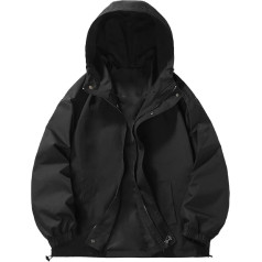 SRZYMJ Windbreaker Vīriešu ziemas lietus jaka Vīriešu iepakošanas lietus jaka Vīriešu ūdensnecaurlaidīga vējjaka Vīriešu vasaras jaka Vīriešu ziemas jaka Vīriešu melna jaka ar kapuci