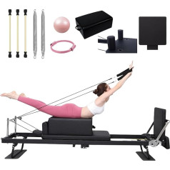 Pilates Reformer mašīnu komplekts, plašs salokāms Pilates aprīkojums sporta zālei, mājas apmācībai, regulējams Pilates vingrošanas aprīkojums ar kvadrātveida kasti, lecama dēli, jogas gredzenu un bumbu