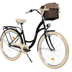 Comfort velosipēds pilsētas velosipēds ar grozu Sieviešu velosipēds Holland Bike, 26 collas, melns/krēmains, 3 ātrumi