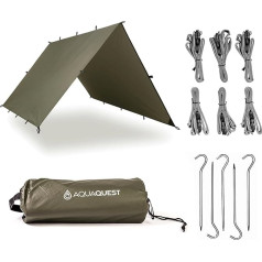 Aqua Quest Defender brezenta - 100 % ūdensnecaurlaidīgs brezenta tents - 3 x 2, 3 x 3, 4 x 3, 4,5 x 4,5 m, kamuflāžas, olīvu zaļš vai ar piederumu komplektu, daudzkrāsains, 4 x 3 m