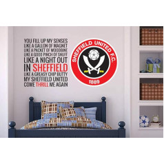 Skaista spēle Oficiālais Sheffield United FC Crest & Song + Sheff United Logo uzlīmju komplekts Vinila sienas uzlīmes 180cm x 90cm