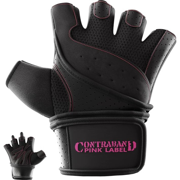 Contraband Pink Label 5737 Ladies Padded Weight Lifting Wrist Support with Griplock Padding (Pair) - Mašīnā mazgājami treniņu cimdi bez pirkstiem ar plaukstas atbalstu sievietēm