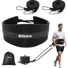 Bilbear Sled Pull Belt, regulējams Sledge Training jostas josta, Pull josta ar 2 Pull siksnām un 4 āķiem, Svara Sledge Pull josta riepām, skvošiem,