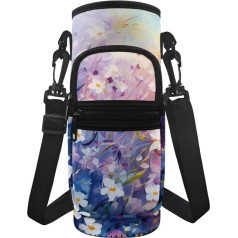 Baxinh ūdens pudele Tote Bag ar akvareļu ziediem 750ml - 1,5L ziedu Crossbody Tote Bag sieviešu sporta ūdens pudeles piederumi ar siksnu un 2 kabatām