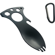 SK Wild Ones® Outdoor Spork - Nerūsējošais tērauds ar 11 funkcijām - Bushcraft dakša karote, karote, kempinga piederumu komplekts - Ceļojumu galda piederumu komplekts - Multitool kempinga piederumu komplekts - Āra piederumu komplekts kempingam Va