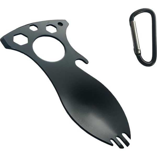 SK Wild Ones® Outdoor Spork - Nerūsējošais tērauds ar 11 funkcijām - Bushcraft dakša karote, karote, kempinga piederumu komplekts - Ceļojumu galda piederumu komplekts - Multitool kempinga piederumu komplekts - Āra piederumu komplekts kempingam Va