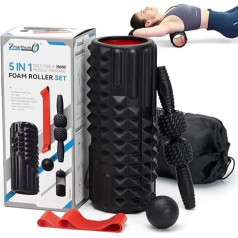 Zmarthumb 5-in-1 Foam Roller komplekts, Trigger Point muguras veltnis, muskuļu veltnis, masāžas bumba, somiņa, masāžas veltnis, pretestības lenta dziļai audu masāžai (melns)