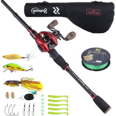 Sougayilang Baitcaster Combo Teleskopiskais makšķerēšanas stienis un makšķerēšanas spole Ultra viegls Baitcast makšķerēšanas spole ceļošanai sālsūdenī un saldūdenī ar ēsmām, piederumiem un makšķerēšanas somu 1.5m