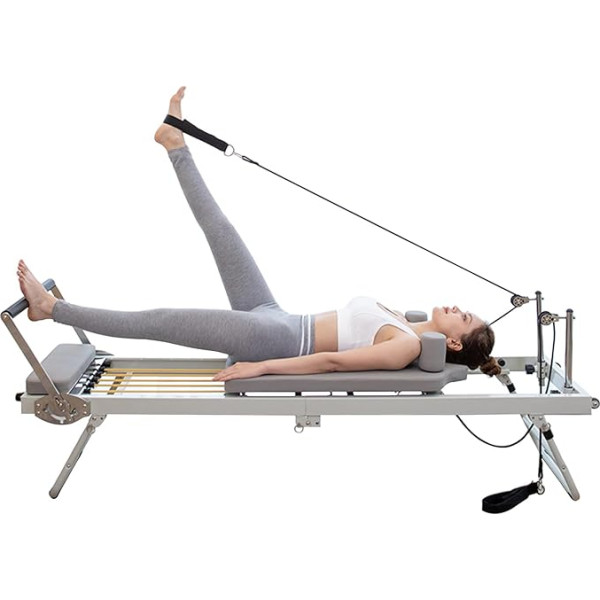 Pilates Reformer, salokāms Pilates aparāts, regulējama intensitāte Pilates gulta, daudzfunkcionāls Pilates Reformer, treniņu jogas aprīkojums, Pilates gulta Fitn 175 x 57 x 72,5 cm