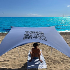 Ibiza Beach Shelter Pop Up KliKil 2024 Version telts, izgatavota no augstas kvalitātes materiāliem, 220 x 200 cm, SPF 50+, uzlaboti stūri un izturīgi alumīnija stabi, saules bura, ūdensnecaurlaidīga pludmales telts, saules aizsardzība