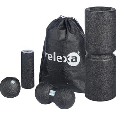 relexa Comfort Starter komplekts melnā krāsā - 5 gabali ar Comfort Roller, fasciju rullīši un bumbiņas sasprindzinājumu un saaugumu novēršanai, pašmasāža visiem muskuļiem, daudzpusīga lietošana, ietver e-grāmatu (angļu valodā)