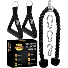 Fitnesa izgudrojums Tricep Rope kabeļa stiprinājums - Triceps Pull Rope 35 collas, 2 kabeļu rokturi un 3 karabīnes - Kabeļu mašīnas stiprinājums - Kabeļu stiprinājumi sporta zālei - Kabeļu mašīnu piederumi