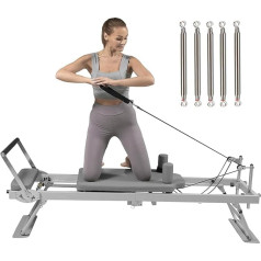 DPLXFPP Salokāms Pilates Reformer trenažieris, Pilates trenažieris mājas apmācībai, Pilates Reformer trenažieris piemērots Pilates Reformer mājas fitnesa aprīkojumam, līdz 200 kg svara ietilpība, bēšs