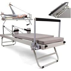 DPLXFPP Pilates Reformer mājas fitnesa aprīkojums, salokāms Pilates Reformer, Pilates mašīna, Pilates ierīce treniņiem mājās un sporta zālē, maksimālais svars: 200 kg, bēšs