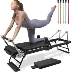 LINTRY Pilates Reformer mašina Sulankstomas Pilates Reformer Pilates treniruokliai su šokinėjimo lenta Papildomos 5 spalvų virvutės namams Sulankstomas Reformer Pilates