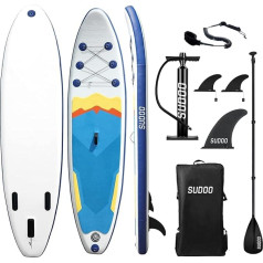 SUDOO Aufblasbare Stand Up Paddle Board 300x76x15cm Aufblasbares SUP Board für Stand-Up Paddling Mit Board, Verstellbare Paddel, Pumpe, Rucksack, Leine, 3 Finnen, Rutschfestes Deckpad, Reperaturset