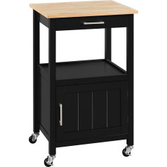 Yaheetech Kitchen Trolley on Wheels, Serving Trolley with Cabinet and Shelf, Wooden Worktop, 55 x 45 x 89 cm, Kitchen Trolley in Country House Style, Black