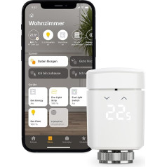 Eve Thermo - vieds radiatoru termostats, ražots Vācijā, ietaupa apkures izmaksas, apkures kontrole (lietotne/ grafiki/apmeklēšana), viegli uzstādāms, pārbaudīts Stiftung Warentest, vītne, Apple HomeKit.