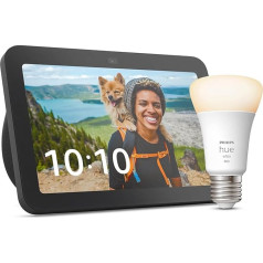 Echo Show 8 (3. paaudzes) | Antracīts + Philips Hue White Smart Bulb (E27), darbojas ar Alexa - Smart Home Starter Pack