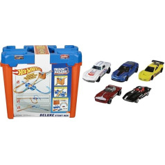 Hot Wheels Track Builder Mega Stunt Box & 01806 5-Pack 1:64 Die-Cast Vehicles Dāvanu komplekts, 5 rotaļu automašīnas, nejaušā izvēlē, no 3 gadiem