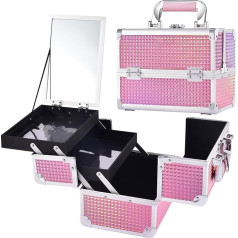 Dazzle Vanity Case with Mirror Travel Organiser Beauty Box Portable Cosmetic Train Box Make Up Storage Case Lockable with Key for Girls Women, Dazzle Pink