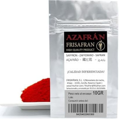 FRISAFRAN Malts safrāna pulveris, 10 g, autentiska safrāna garša kompaktā pulvera veidā, lieliski dozēts vienreizējām porcijām, palielina jebkura ēdiena aromātu.