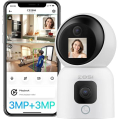 ZOSI C528M Dual Lens WLAN novērošanas kamera iekštelpās 3MP + 3MP 2-virziena video 2.4/5GHz WiFi IP kamera 360° pagriežama