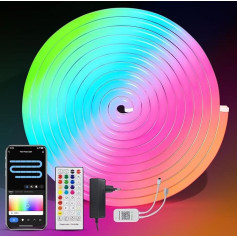 BRIMAX RGBIC RGBIC LED neona josla 10 m Lietojumprogrammas vadība un tālvadības pults ar 24 V strāvas kontaktdakšu 720 LED diodes DIY pielāgošana Ļoti elastīga LED josla IP65 ūdensizturīga Mūzikas režīms telpām, ballītēm, veikaliem