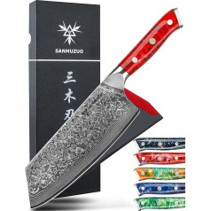 SANMUZUO Nakiri nazis 19 cm Profesionāls virtuves nazis Damaskas nazis Xuan sērijas VG10 damaskas tērauda virtuves nazis ar sveķu rokturi (Sunset Red)