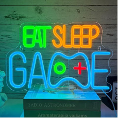 PILOYINDE Eat Sleep Game Neon Sign Wall Decoration Neon Sign Game Neon Light Lettering Tinka miegamajam žaidimų kambariui Berniukų dovanos Kalėdų dovanos