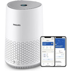 Philips 600 sērijas gaisa attīrītājs, energoefektīvs, ar viedo sensoru, alerģiju slimniekiem, HEPA filtrs novērš 99,97 % piesārņotāju, aptver līdz 44 m2, ar lietotnes vadību, balts (AC0651/10)