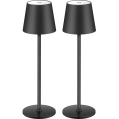 2 LED galda lampu komplekts, bezvadu, uzlādējamas, siltas gaismas krāsas, 3000 K galda lampas iekštelpās un ārpus telpām, ar USB-C, alumīnija, IP54 ūdensizturīgas, melnas [A enerģijas klase]