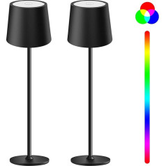 2 LED galda lampu komplekts, bezvadu, uzlādējams, silta gaismas krāsa, 3000 K + RGB galda lampas ar USB-C, alumīnija, IP54 ūdensizturība