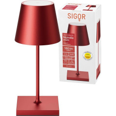 SIGOR Nuindie Mini Dimmable Small LED Battery Table Lamp Indoor & Outdoor IP54 Splash-Proof Height 25 cm Rechargeable with Easy Connect 12 Hours Lighting Time Cherry Red