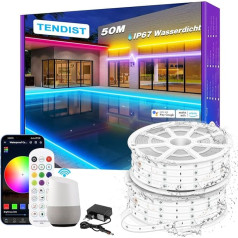 TENDIST LED ūdensnecaurlaidīga 50 m lentes gaisma, LED virves gaisma, saderīga ar Alexa, Google Home