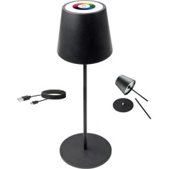 SCHWAIGER 658712 Galda lampa Atsevišķa stāvlampa RGB LED melna galda lampa Touch Control USB-C Dārza lampa IP44 Galda apgaismojums Restorāns Terase Balkons