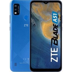 ZTE Blade A51 viedtālrunis, 6,52 collu HD+ ekrāns, 13 MP + 2 MP dubultkamera, 2 GB + 32 GB atmiņas, zila krāsa