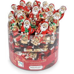 Riegelein Solid Santa Claus in Tin, 525g (70 gab. iepakojumā) - taisnīgas tirdzniecības piena šokolāde atsevišķā iepakojumā - ideāli piemērota Adventes kalendāriem, Ziemassvētku vecītim un Ziemassvētkiem - šokolādes konfektes mazas