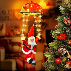 Bowfar Santa Claus Parachute Fairy Lights, 8 Modes, 70 LEDs, Outdoor Christmas Lights with Santa, Timer, Remote Control, Warm White Fairy Lights, Outdoor Power for Christmas Tree Window, Christmas