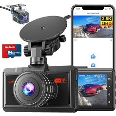 WeBeqer Dash Cam Car Front Rear 2.5K+1080P, Dash Cam Car Camera ar WiFi App 64G SD karti, Dash Cam Car Night Vision, WDR, 170°+140° Wide Angle, Parking Monitoring, G-Sensor, Loop Recording